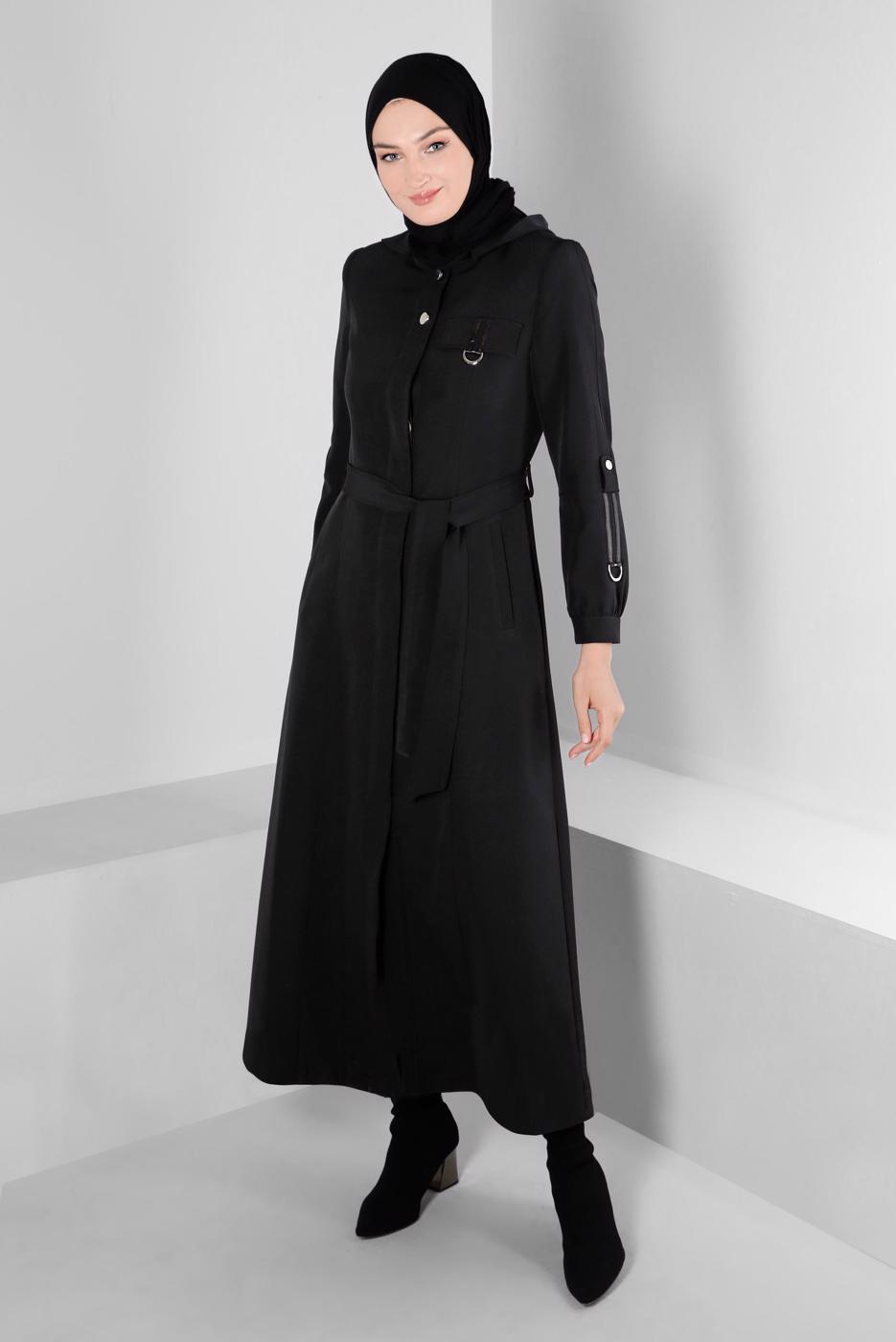 Tesettür giyim SİYAH T 10664 ALVİNA 44102 PARDESÜ 38/46 TEK42