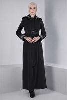 Tesettür giyim SİYAH ALVİNA KEMERLİ PARDESÜ T 10673