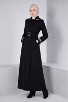 Tesettür giyim SİYAH ALVİNA KEMERLİ PARDESÜ T 10673