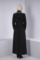 Tesettür giyim SİYAH ALVİNA KEMERLİ PARDESÜ T 10673