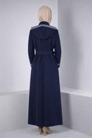 Tesettür giyim LACİVERT ALVİNA KEMERLİ PARDESÜ T 10673