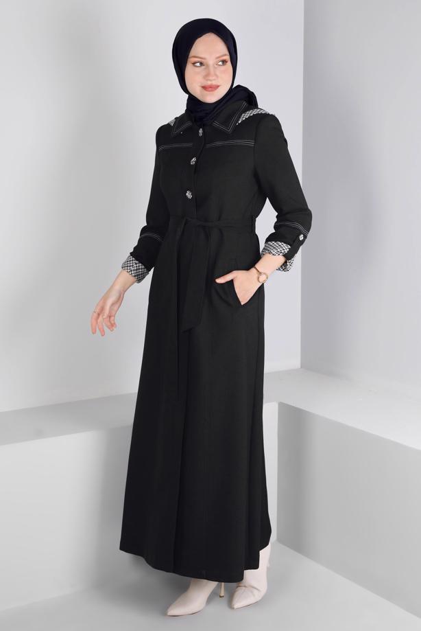 Tesettür giyim SİYAH T 10686 ALVİNA TAMPA 1778 PARDESÜ 38/46 TEK42 - TRENDTESETTÜR