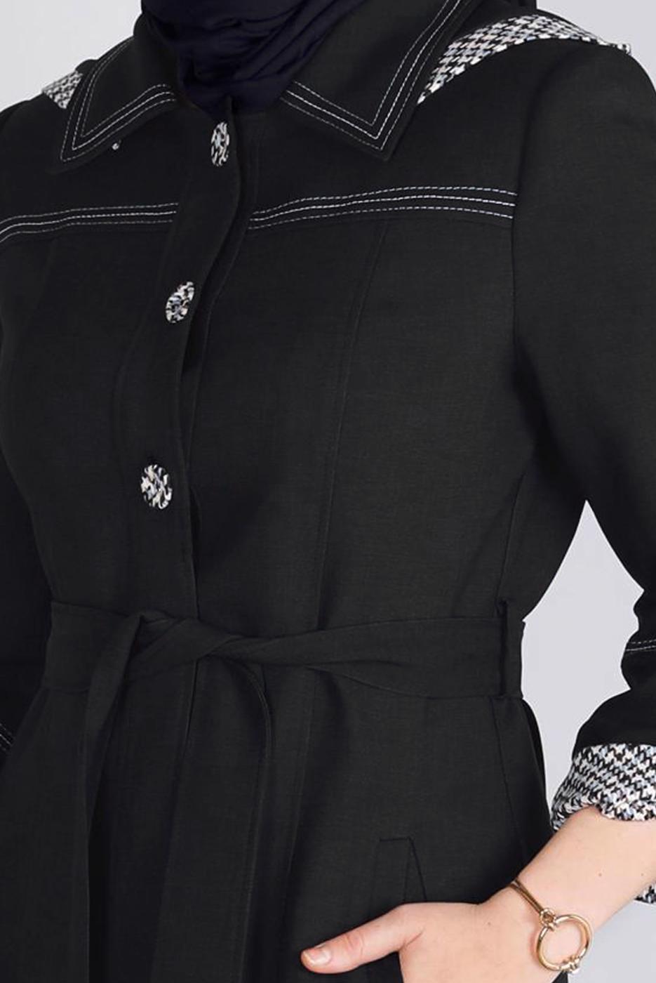 Tesettür giyim SİYAH T 10686 ALVİNA TAMPA 1778 PARDESÜ 38/46 TEK42