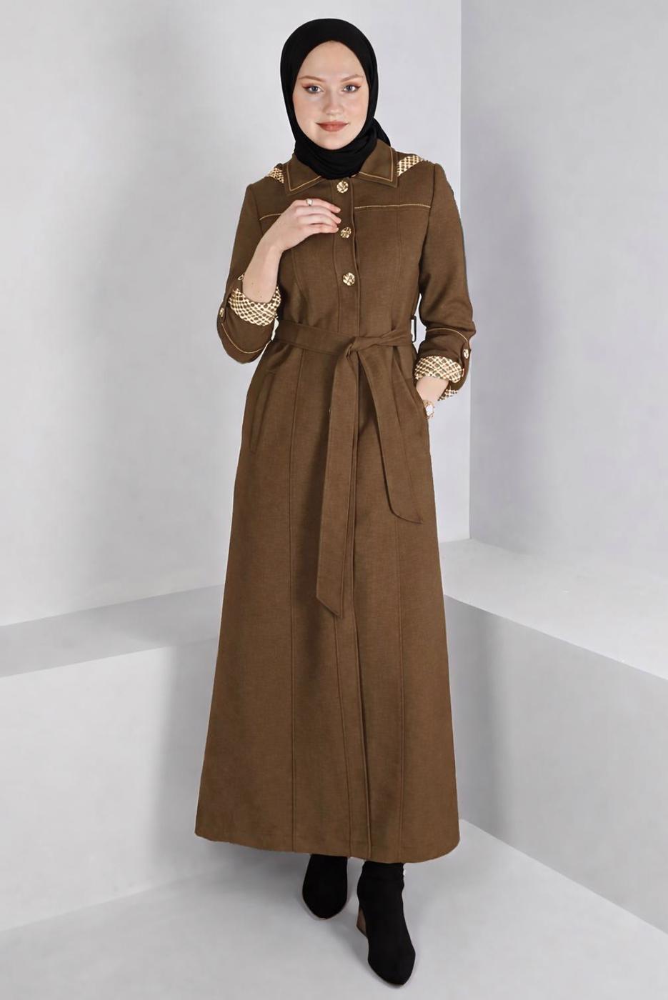 Tesettür giyim KAHVE T 10686 ALVİNA TAMPA 1778 PARDESÜ 38/46 TEK42