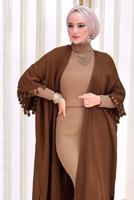 Vêtements hijab BRUN COSTUME ROBE A VOLANTS AVEC PONCHO 1502