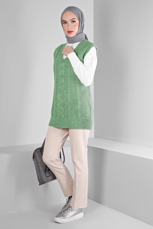 Hijab clothing GREEN ALVINA KNITWEAR SWEATER T 43122 - TRENDTESETTÜR