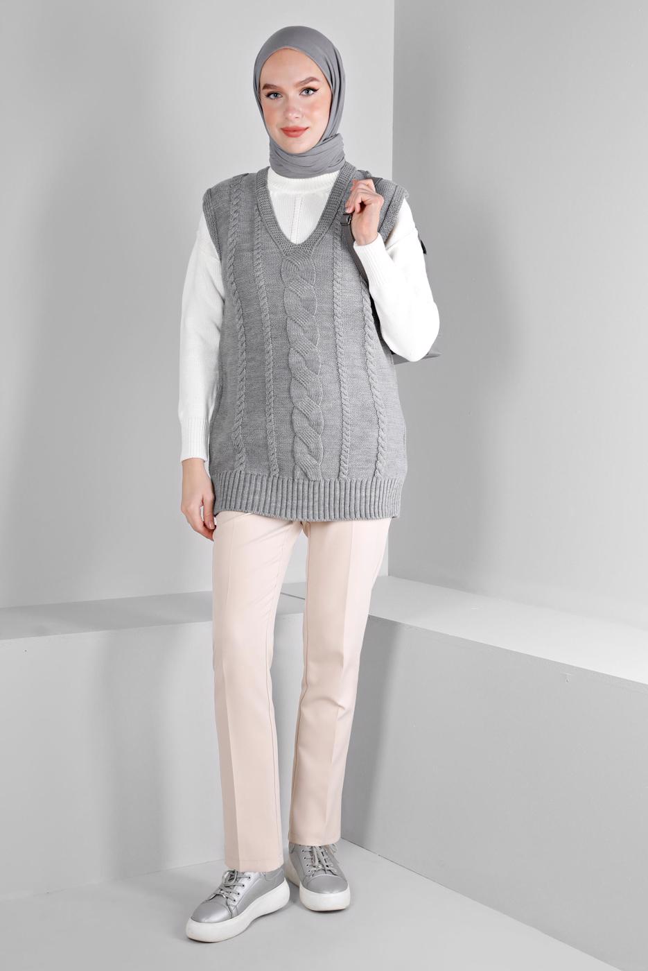 Tesettür giyim GRİ ALVİNA TRİKO SÜVETER T 43122