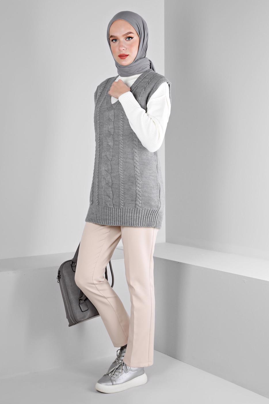 Tesettür giyim GRİ ALVİNA TRİKO SÜVETER T 43122