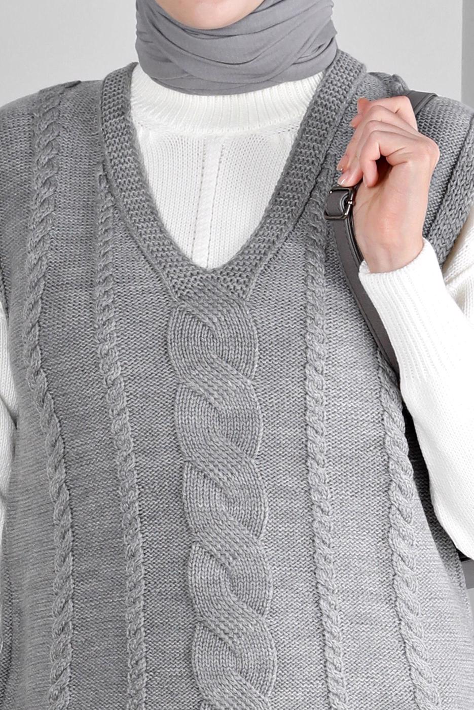 Tesettür giyim GRİ ALVİNA TRİKO SÜVETER T 43122