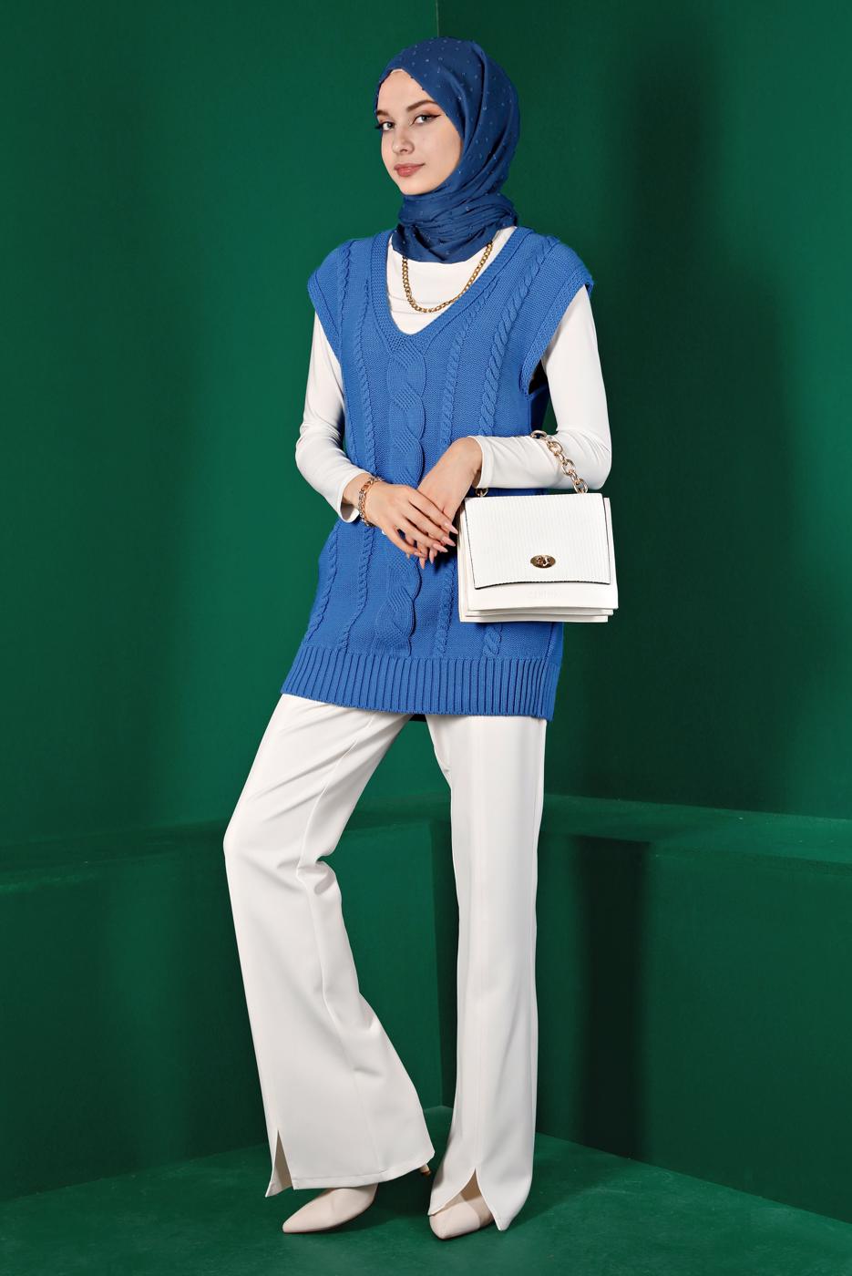 Tesettür giyim MAVİ ALVİNA TRİKO SÜVETER T 43122