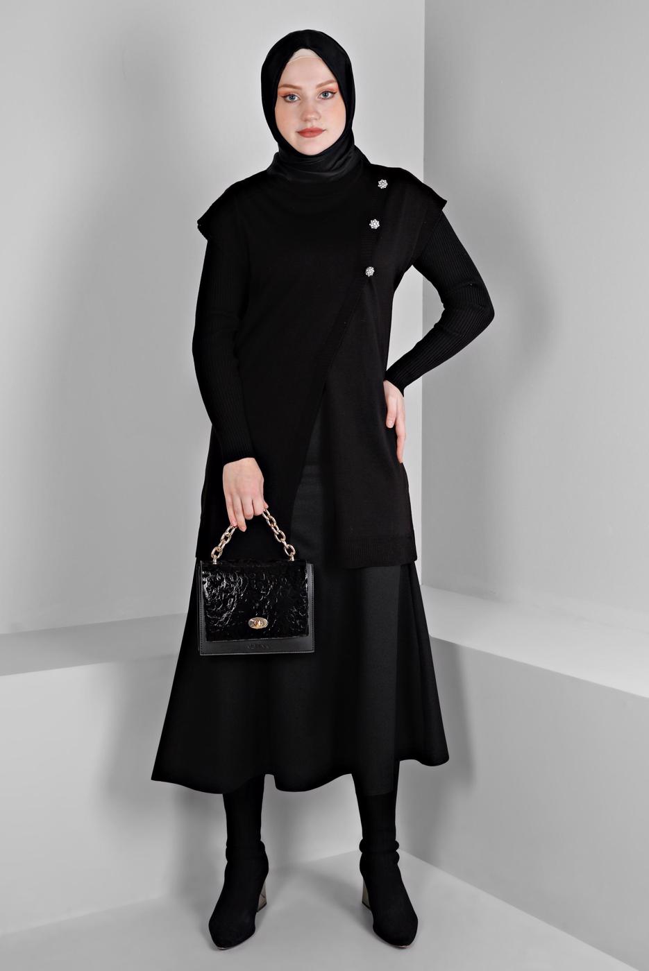 Tesettür giyim SİYAH ALVİNA TRİKO SÜVETER T 43124