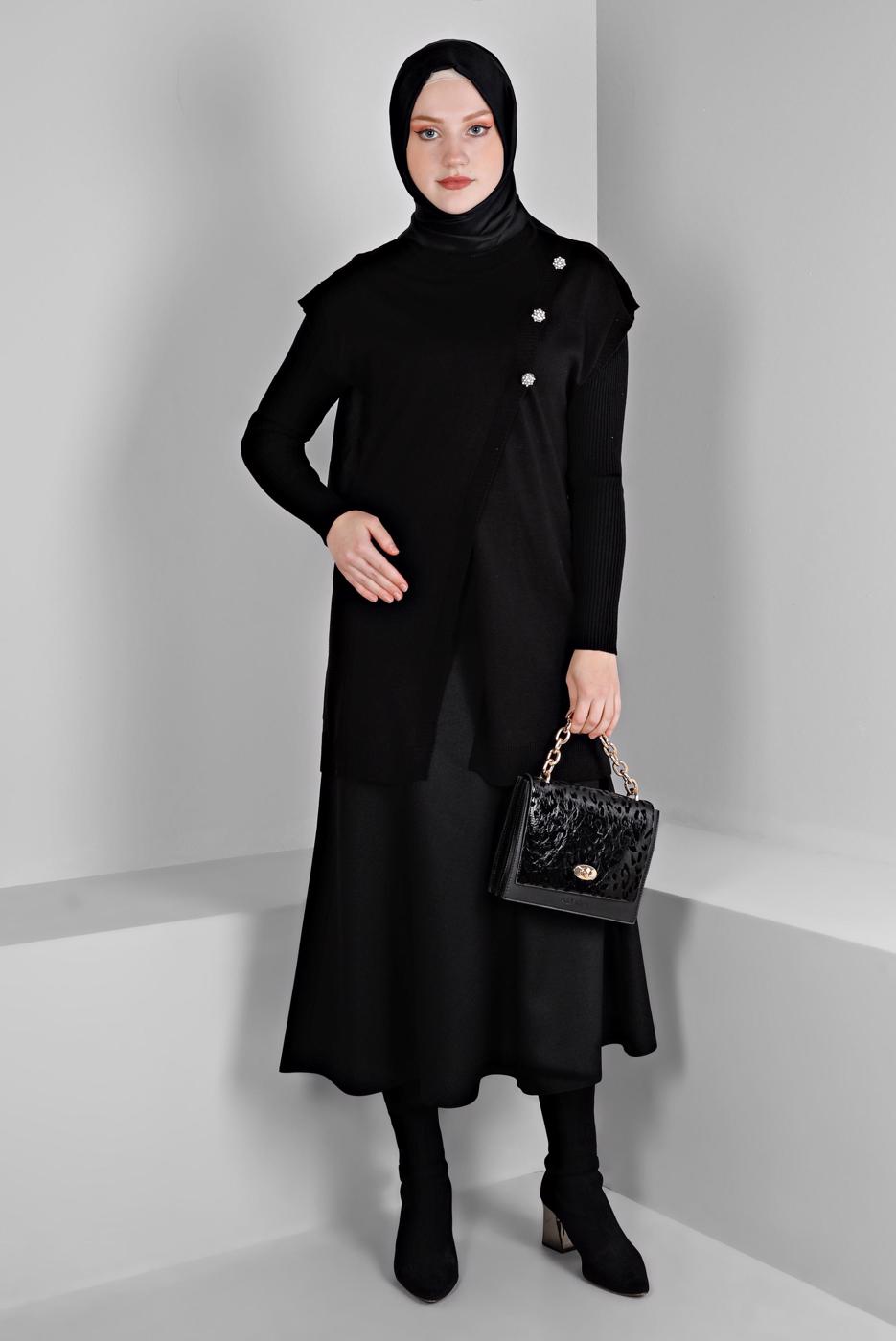 Tesettür giyim SİYAH ALVİNA TRİKO SÜVETER T 43124