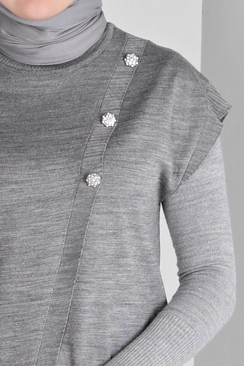 Tesettür giyim GRİ ALVİNA TRİKO SÜVETER T 43124