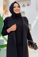 Tesettür giyim SİYAH ÖRGÜ DESENLİ ETEKLİ SÜVETERLİ ÜÇLÜ TRİKO TAKIM 01391 