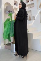 Tesettür giyim SİYAH ÖRGÜ DESENLİ ETEKLİ SÜVETERLİ ÜÇLÜ TRİKO TAKIM 01391 