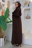 Tesettür giyim KAHVE ÖRGÜ DESENLİ ETEKLİ SÜVETERLİ ÜÇLÜ TRİKO TAKIM 01391 