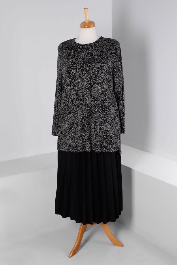 Hijab clothing BLACK ALVINA PATTERNED SKIRTED SUIT T 20318 - TRENDTESETTÜR