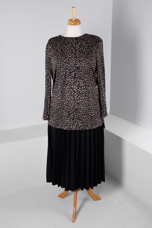 Hijab clothing BLACK ALVİNA LEOPARD PATTERNED SKIRTED SUIT T 20318-1 - TRENDTESETTÜR