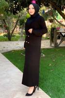 Tesettür giyim SİYAH DÜĞMELİ ÜÇLÜ ETEKLİ TRİKO TAKIM 30112	