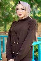 Tesettür giyim KAHVE DÜĞMELİ ÜÇLÜ ETEKLİ TRİKO TAKIM 30112	