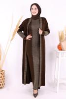 Vêtements hijab BRUN ENSEMBLE ROBE EN MAILLE ARGENTÉE T 32222