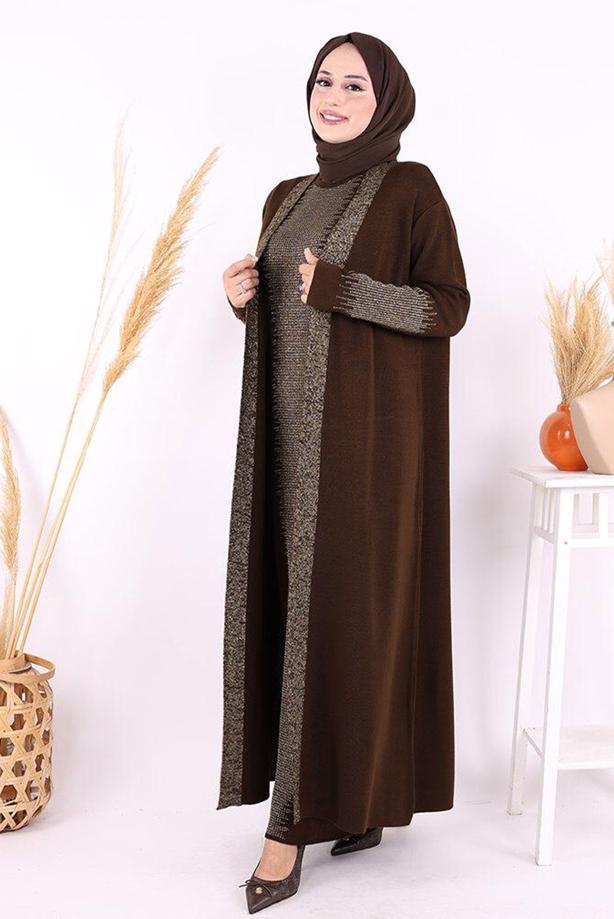 Vêtements hijab BRUN ENSEMBLE ROBE EN MAILLE ARGENTÉE T 32222 - TRENDTESETTÜR