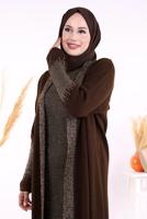 Vêtements hijab BRUN ENSEMBLE ROBE EN MAILLE ARGENTÉE T 32222