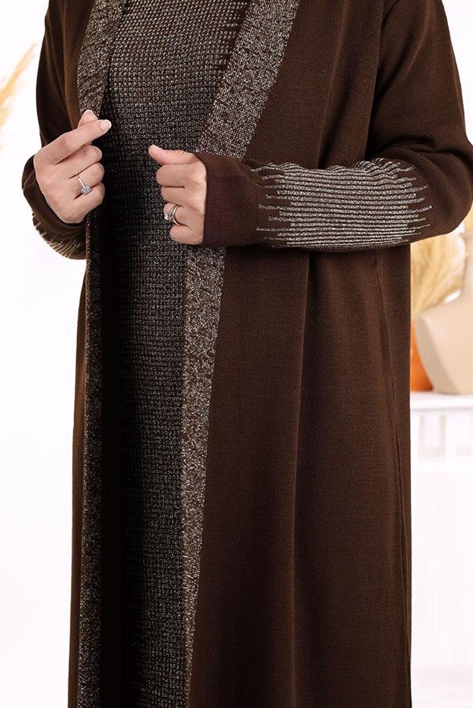 Vêtements hijab BRUN ENSEMBLE ROBE EN MAILLE ARGENTÉE T 32222