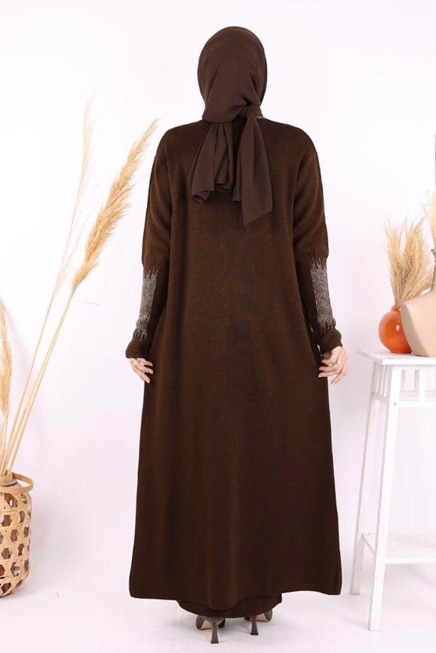 Vêtements hijab BRUN ENSEMBLE ROBE EN MAILLE ARGENTÉE T 32222 - TRENDTESETTÜR