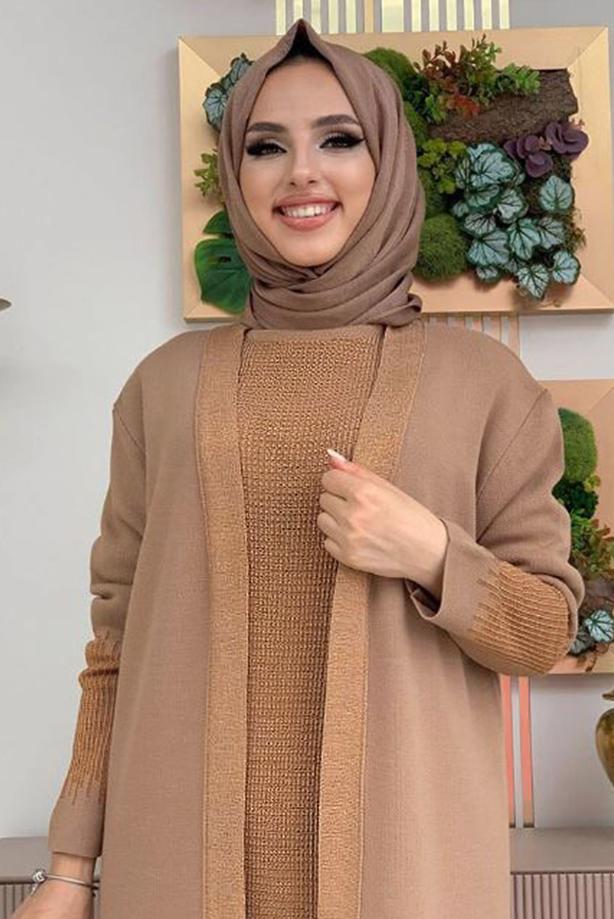 Vêtements hijab TABA ENSEMBLE ROBE EN MAILLE ARGENTÉE T 32222 - TRENDTESETTÜR