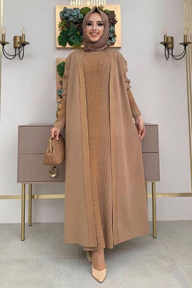 Vêtements hijab TABA ENSEMBLE ROBE EN MAILLE ARGENTÉE T 32222 - TRENDTESETTÜR