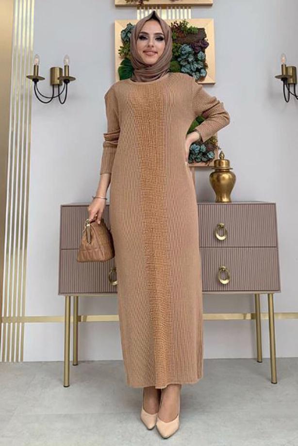 Vêtements hijab TABA ENSEMBLE ROBE EN MAILLE ARGENTÉE T 32222 - TRENDTESETTÜR