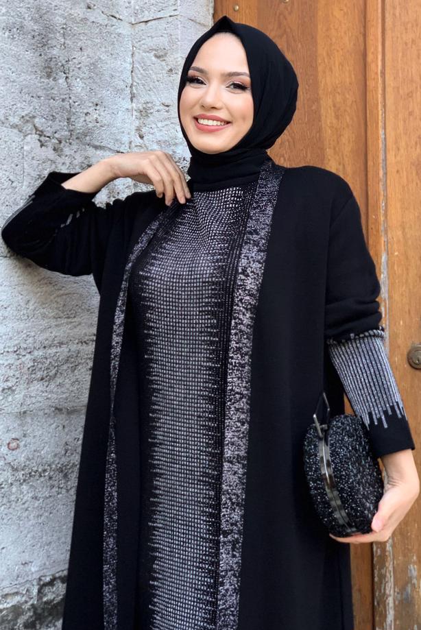 Vêtements hijab NOIR ENSEMBLE ROBE EN MAILLE ARGENTÉE T 32222 - TRENDTESETTÜR