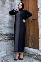 Vêtements hijab NOIR ENSEMBLE ROBE EN MAILLE ARGENTÉE T 32222