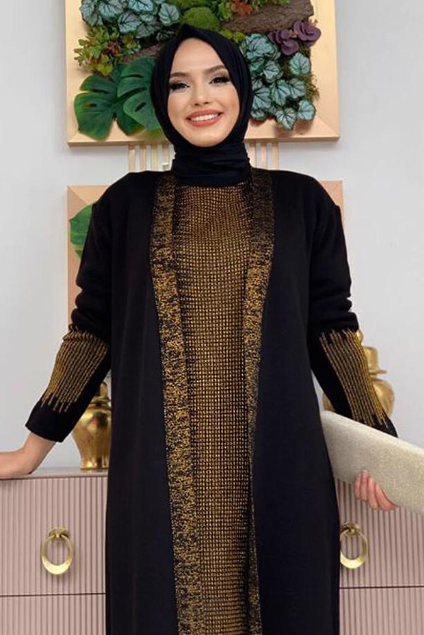 Vêtements hijab NOIR ENSEMBLE ROBE EN MAILLE ARGENTÉE T 32222 - TRENDTESETTÜR