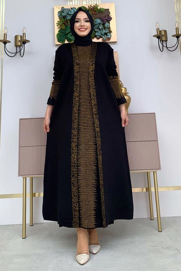 Vêtements hijab NOIR ENSEMBLE ROBE EN MAILLE ARGENTÉE T 32222 - TRENDTESETTÜR