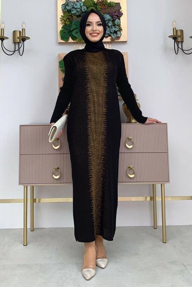 Vêtements hijab NOIR ENSEMBLE ROBE EN MAILLE ARGENTÉE T 32222 - TRENDTESETTÜR