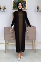 Hijab clothing BLACK SILVERY KNITWEAR DRESS SUIT T 32222