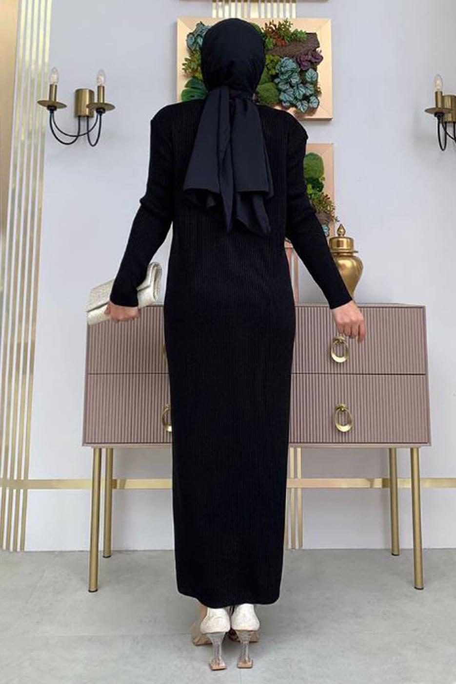 Hijab clothing BLACK SILVERY KNITWEAR DRESS SUIT T 32222
