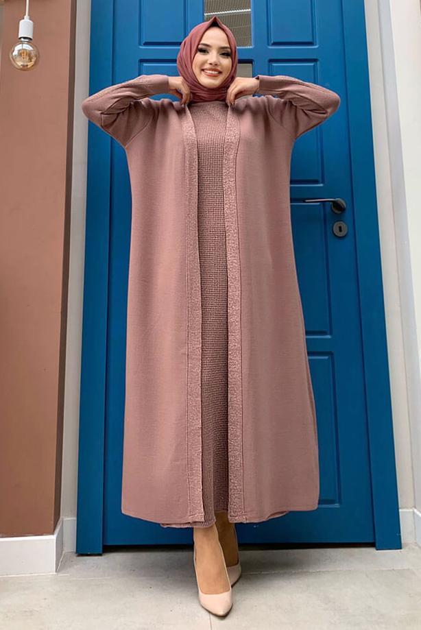 Vêtements hijab ROSE ENSEMBLE ROBE EN MAILLE ARGENTÉE T 32222 - TRENDTESETTÜR