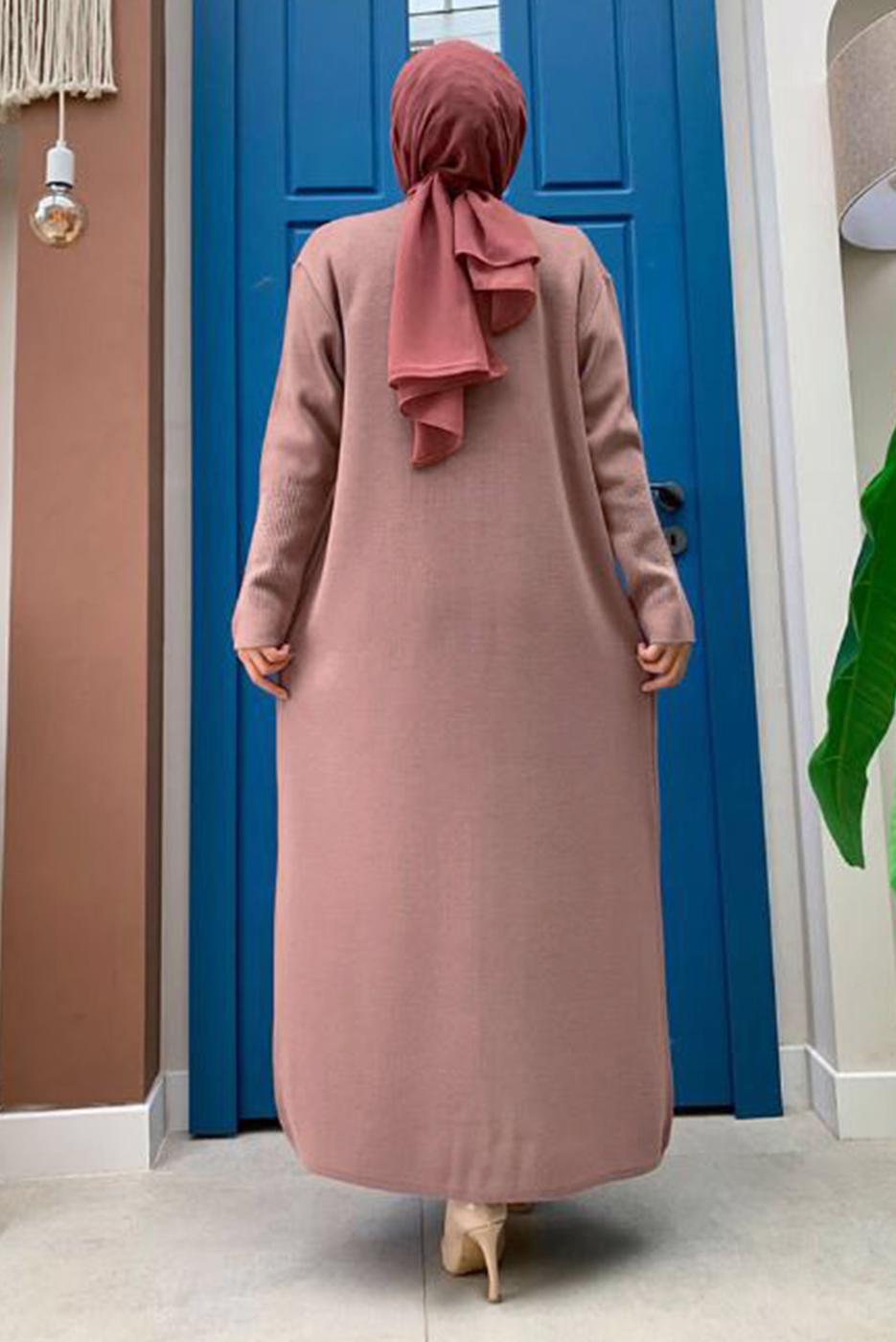 Tesettür giyim PEMBE SİMLİ ELBİSELİ TRİKO TAKIM T 32222