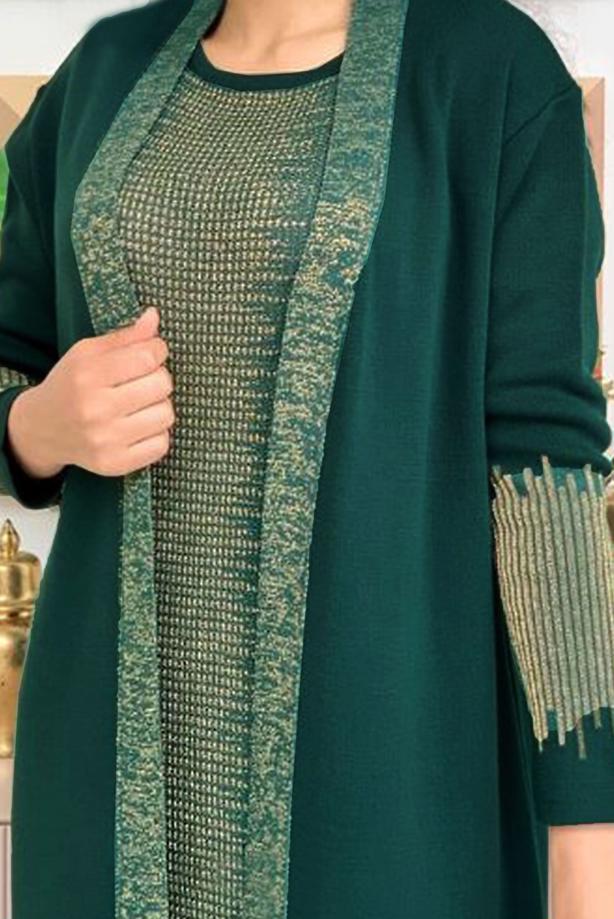 Vêtements hijab VERT ENSEMBLE ROBE EN MAILLE ARGENTÉE T 32222 - TRENDTESETTÜR