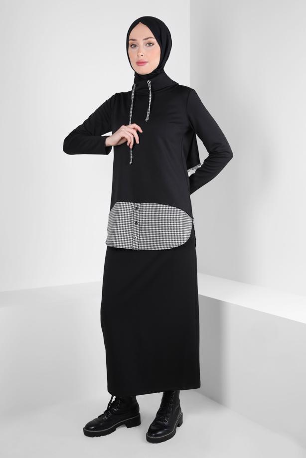 Hijab clothing BLACK SKIRTED SUIT T 43413 - TRENDTESETTÜR
