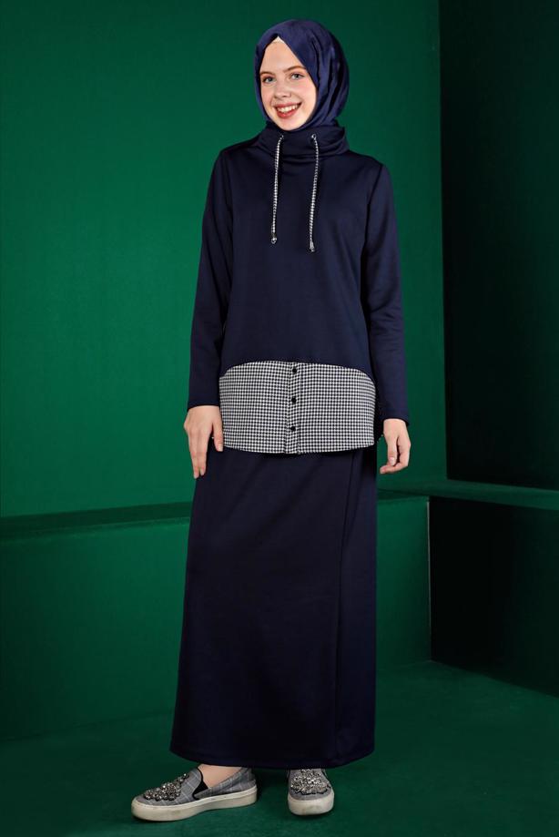 Hijab clothing NAVY BLUE SKIRTED SUIT T 43413 - TRENDTESETTÜR
