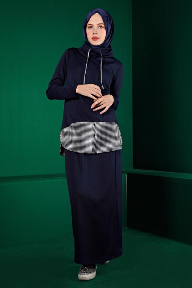 Hijab clothing NAVY BLUE SKIRTED SUIT T 43413 - TRENDTESETTÜR