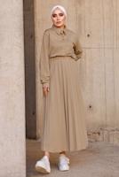 Tesettür giyim KAHVE İNCİLİ ETEKLİ TAKIM 4772