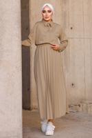 Tesettür giyim KAHVE İNCİLİ ETEKLİ TAKIM 4772