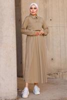 Tesettür giyim KAHVE İNCİLİ ETEKLİ TAKIM 4772