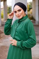 Tesettür giyim YEŞİL İNCİLİ ETEKLİ TAKIM 4772