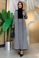 Tesettür giyim SİYAH KUŞAKLI KAZAYAĞI DESENLİ ÜÇLÜ TAKIM 72102 